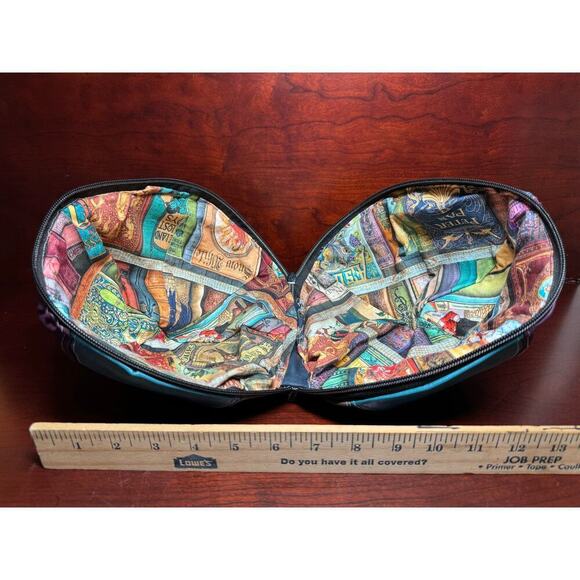 Boho Round Ball Handbag Purse Multi Color Patchwork Zipper Close Storybook Liner - Picture 5 of 9